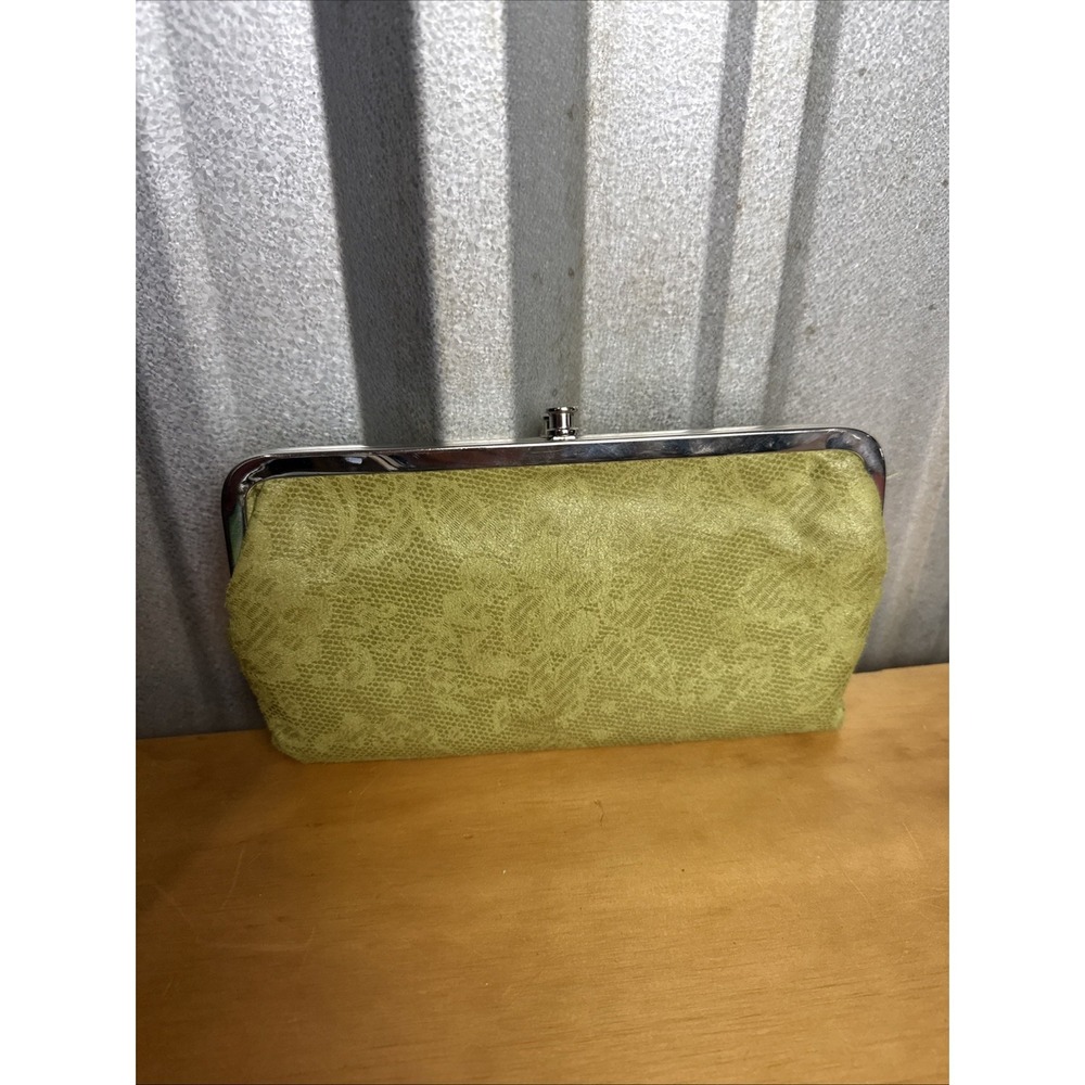 Lace Print Pistachio Double Gold Lock Clutch Wallet Boho Circa Early 2000s